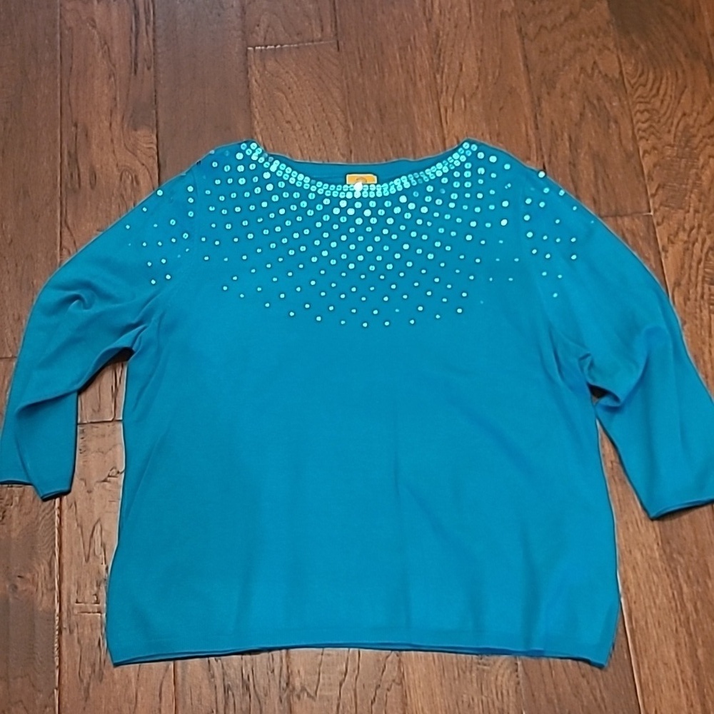 Ruby Rd women's teal sweater with sequins size 2X